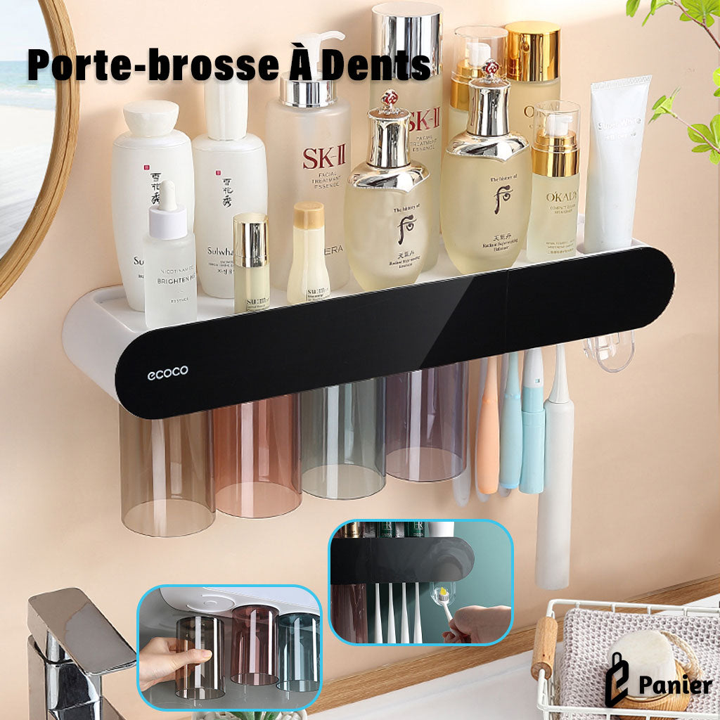 Porte-brosse À Dents À Absorption Magnétique Distributeur De Dentifrice Et Organisateur Cosmétique 3 en 1