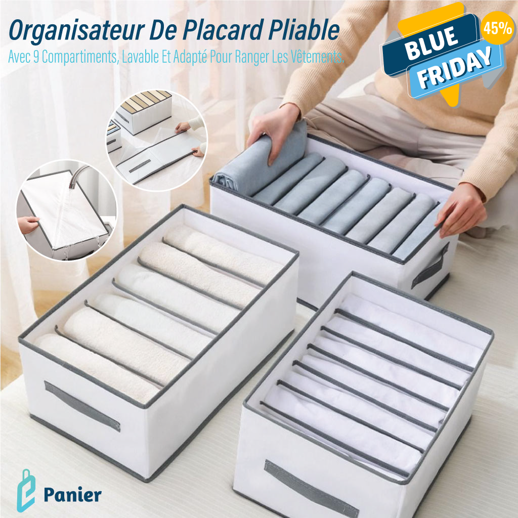 Organisateur De Placard Pliable Avec 9 Compartiments, Lavable Et Adapté Pour Ranger Les Vêtements.