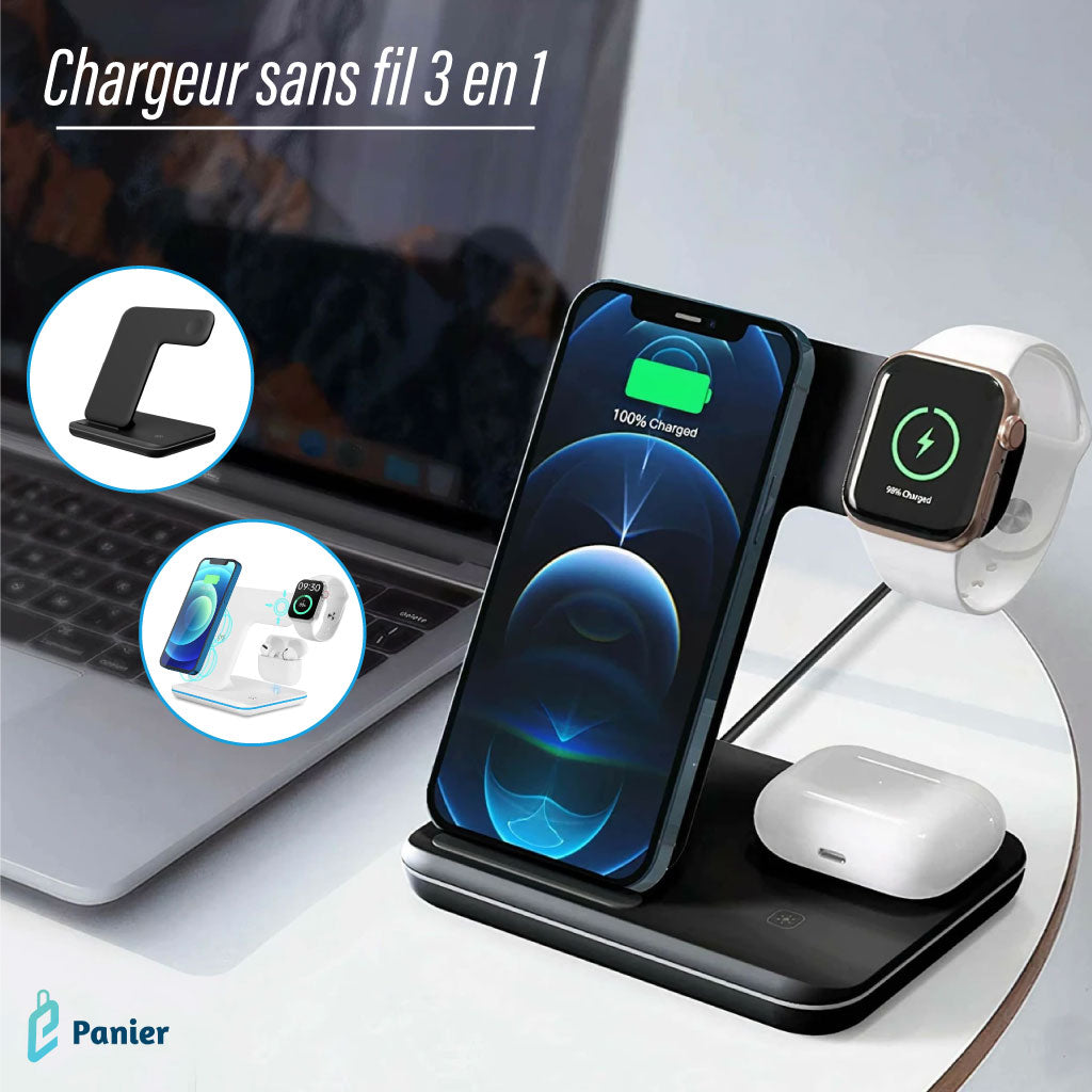 Chargeur Sans Fil 3 En 1 Pliable Et Support De Téléphone Avec Fonction De Charge Rapide