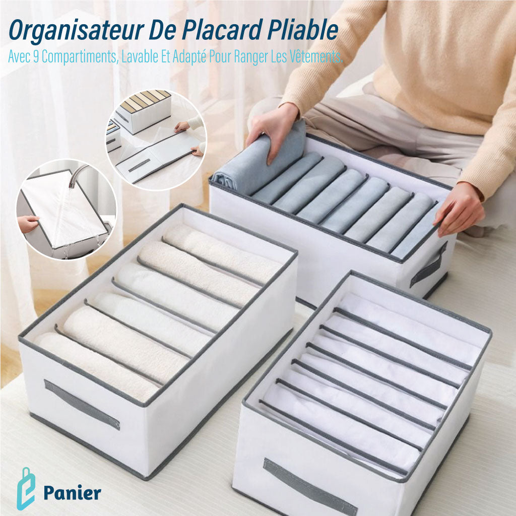 Organisateur De Placard Pliable Avec 9 Compartiments, Lavable Et Adapté Pour Ranger Les Vêtements.