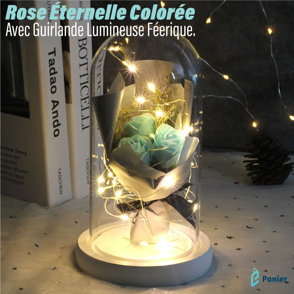 Rose Éternelle Colorée , Avec Guirlande Lumineuse Féerique ,Une Décoration Enchanteresse.