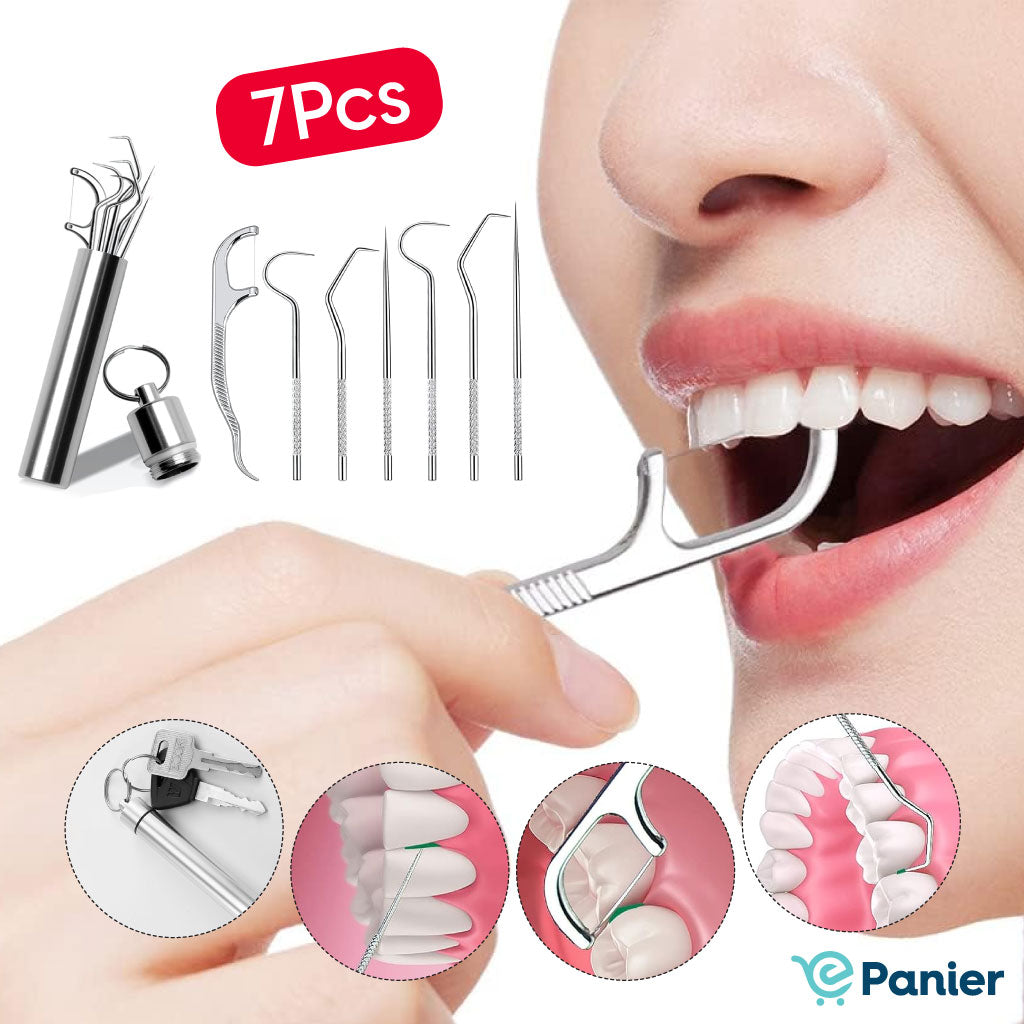 Kit De Soins Dentaires En Métal, Ensemble De Nettoyage De Tartre Et Cure-dents Réutilisables En Acier Inoxydable