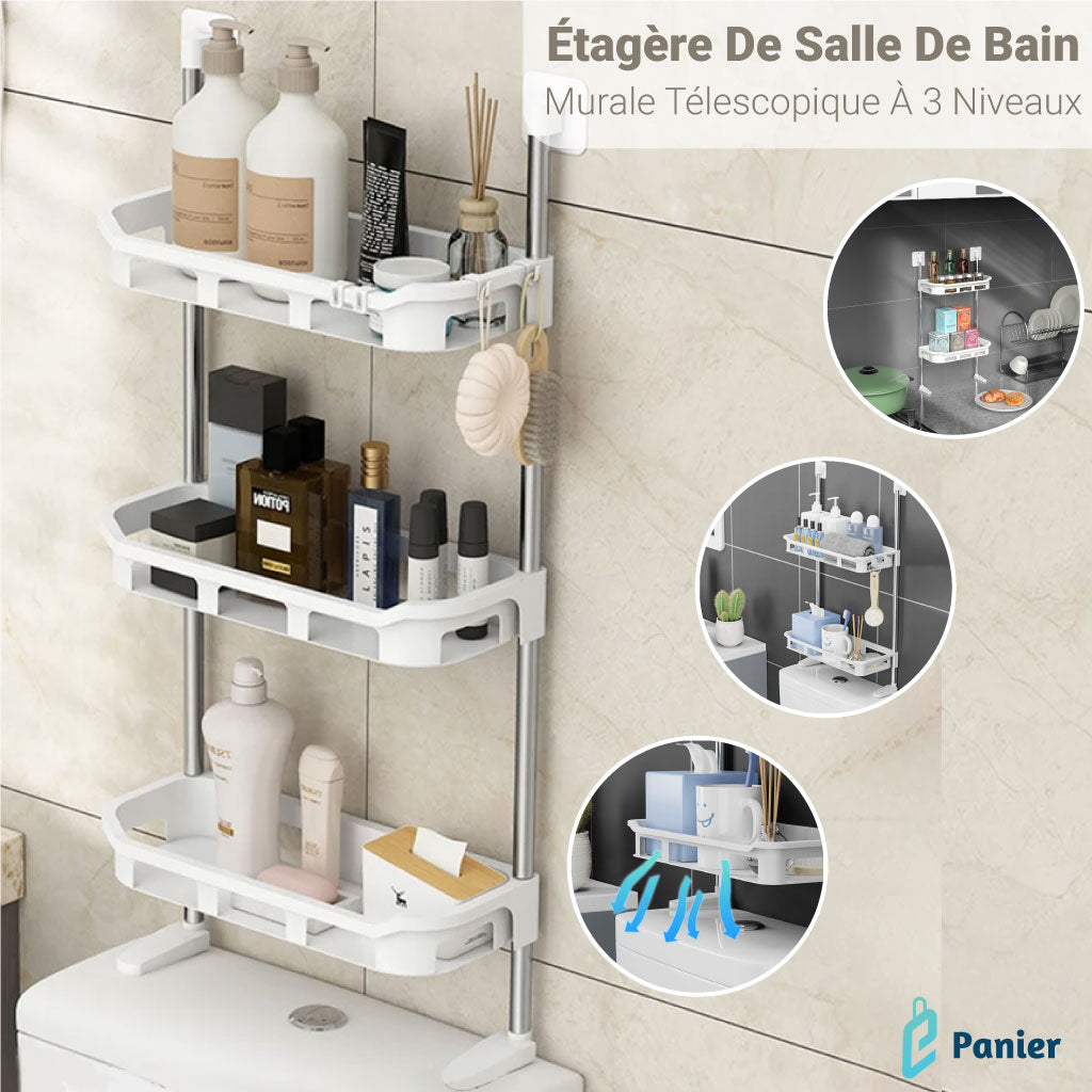 Étagère Murale Télescopique Pour De Salle De Bain Et Cuisine À 3 Niveaux