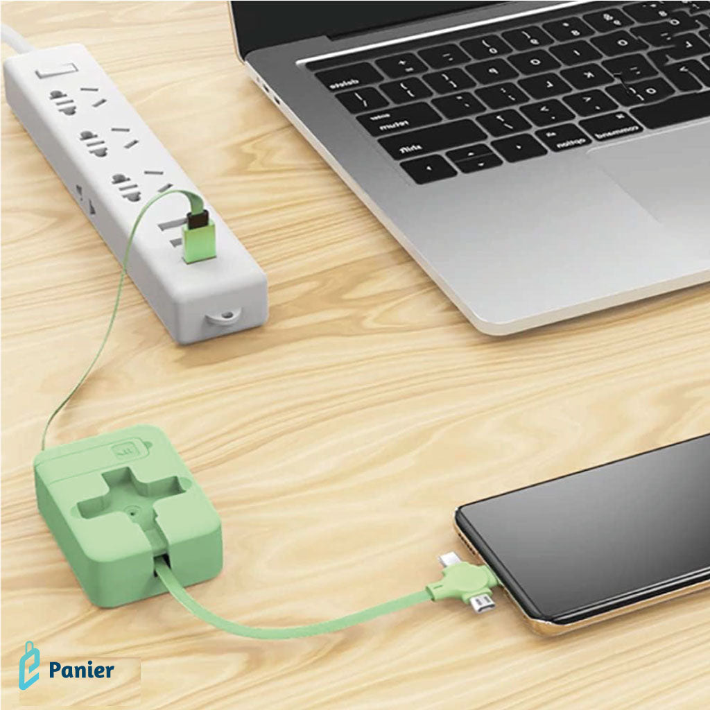 Câble Usb Rétractable 4 En 1 Pour Recharge Et Transfert De Données Adaptable Pour Iphone Et Samsung