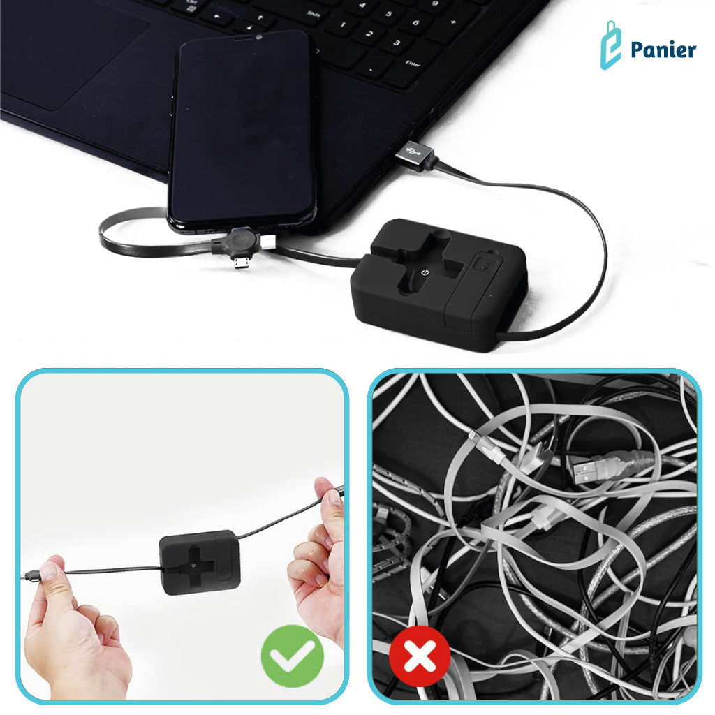 Câble Usb Rétractable 4 En 1 Pour Recharge Et Transfert De Données Adaptable Pour Iphone Et Samsung