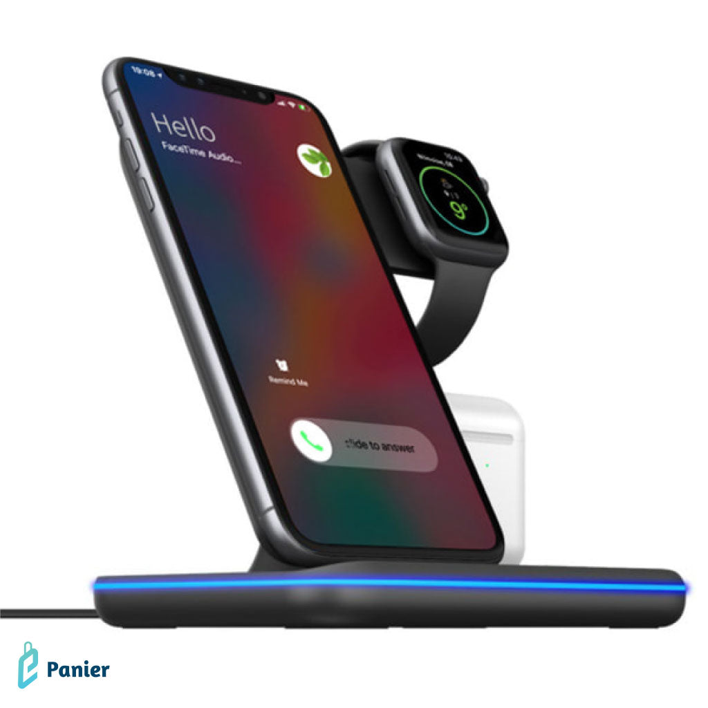 Chargeur Sans Fil 3 En 1 Pliable Et Support De Téléphone Avec Fonction De Charge Rapide