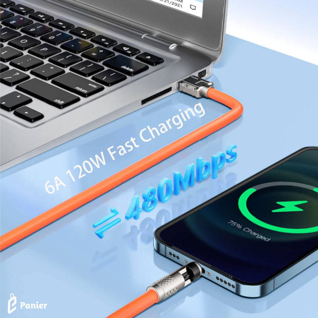 Câble De Charge Magnétique 3 En 1 Avec Fonction De Charge Rapide Et Rotatif À 540   Type C IOS Android