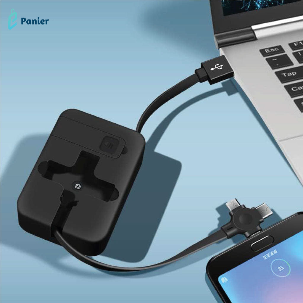 Câble Usb Rétractable 4 En 1 Pour Recharge Et Transfert De Données Adaptable Pour Iphone Et Samsung