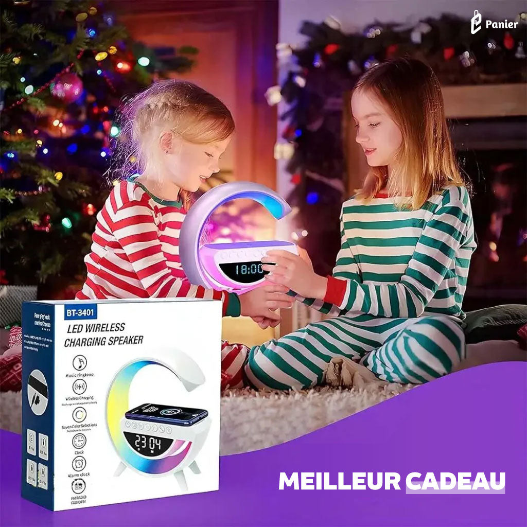 Lampe Led Rgb Intelligente Avec Chargeur Sans Fil Et Réveil et Haut-parleur Bluetooth Et Radio.