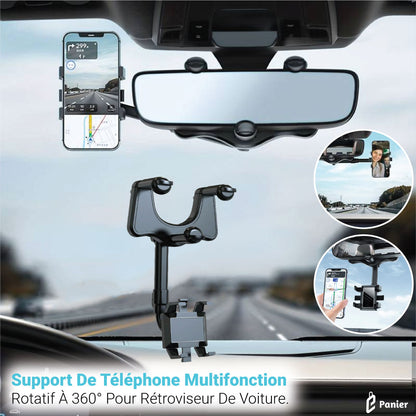 Support De Téléphone Multifonction Rotatif À 360° Pour Rétroviseur De Voiture.
