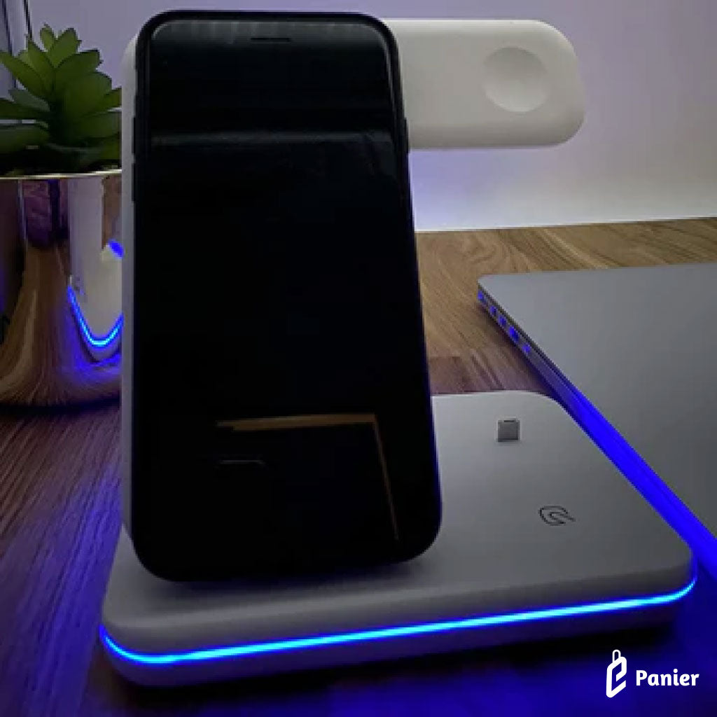 Chargeur Sans Fil 3 En 1 Pliable Et Support De Téléphone Avec Fonction De Charge Rapide