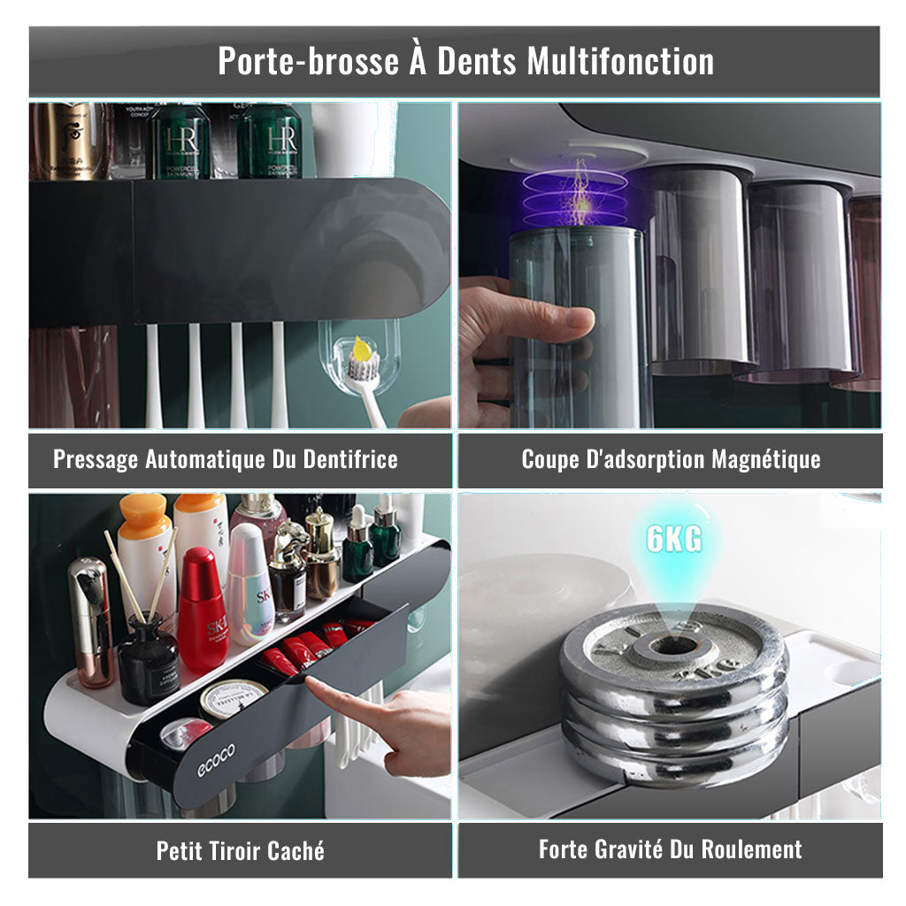 Porte-brosse À Dents À Absorption Magnétique Distributeur De Dentifrice Et Organisateur Cosmétique 3 en 1