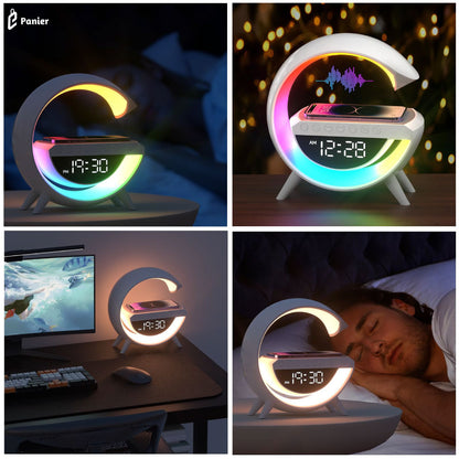 Lampe Led Rgb Intelligente Avec Chargeur Sans Fil Et Réveil et Haut-parleur Bluetooth Et Radio.