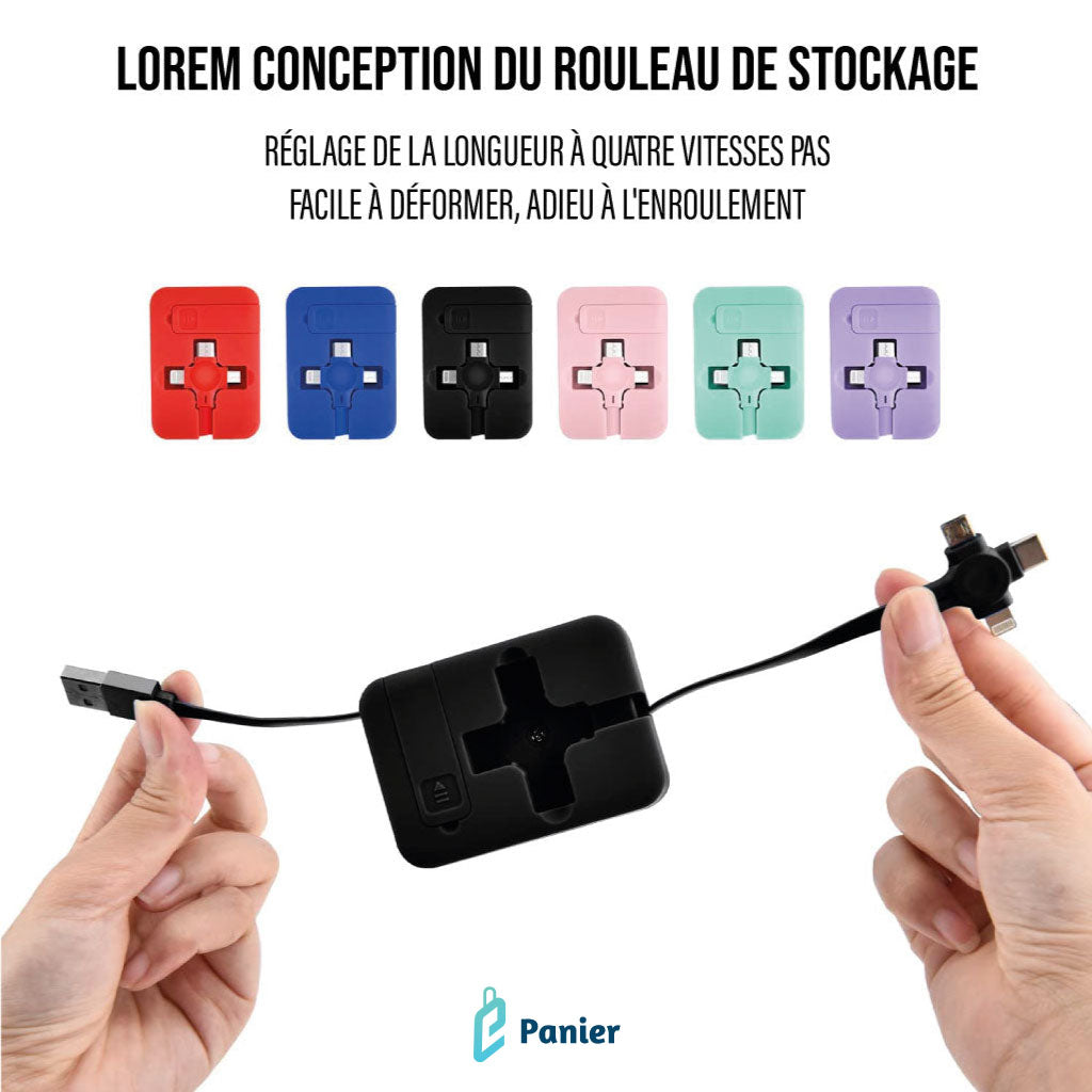 Câble Usb Rétractable 4 En 1 Pour Recharge Et Transfert De Données Adaptable Pour Iphone Et Samsung