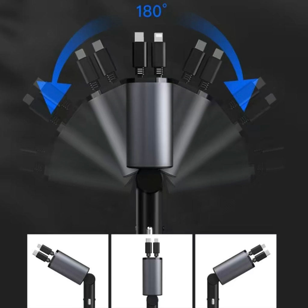 Chargeur Rapide Rétractable Pour Voiture 4 En 1 Usb C-lighting - Câble Usb Et Affichage De La Tension