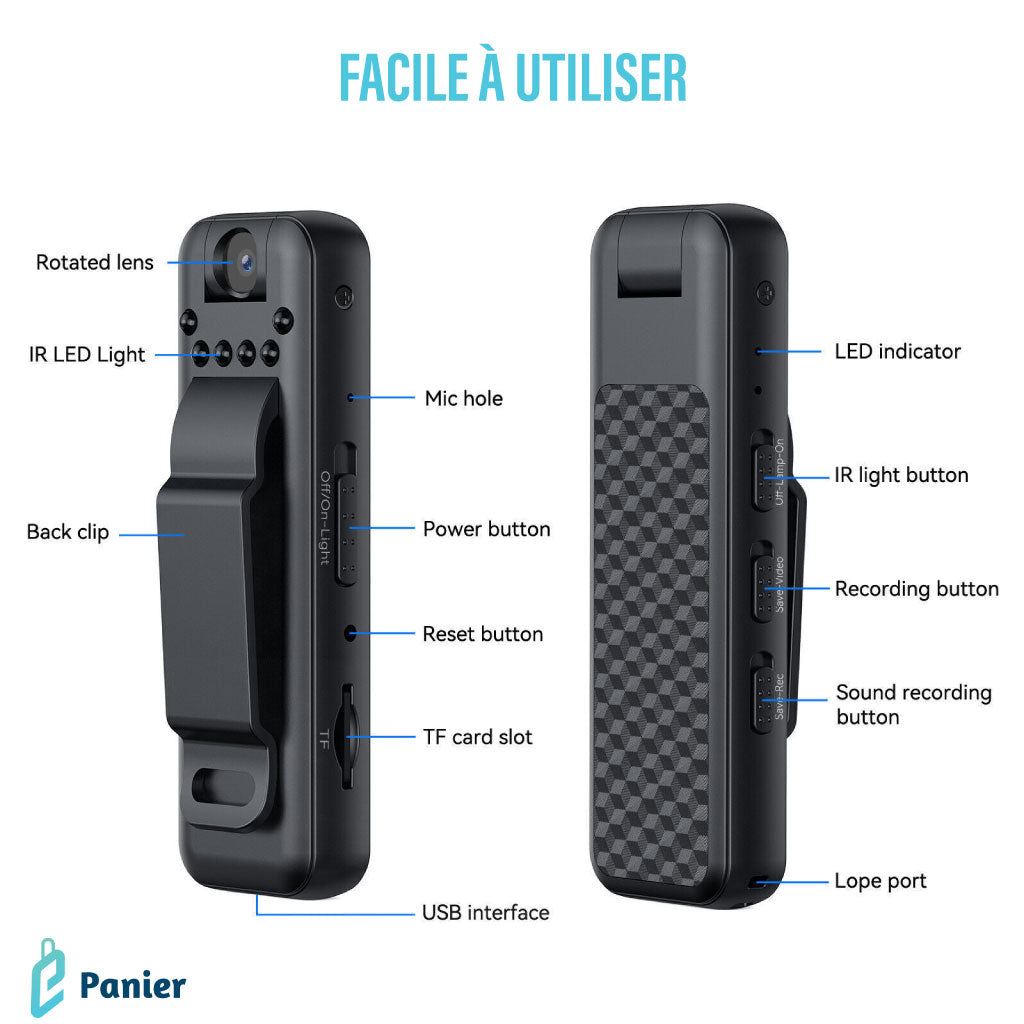 Mini Caméscope Portable Capteur De Photo Et Enregistreur De Vidéo En Qualité Hd Tournant 180°à Vision Nocturne