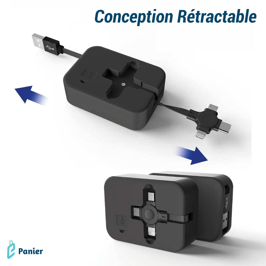 Câble Usb Rétractable 4 En 1 Pour Recharge Et Transfert De Données Adaptable Pour Iphone Et Samsung