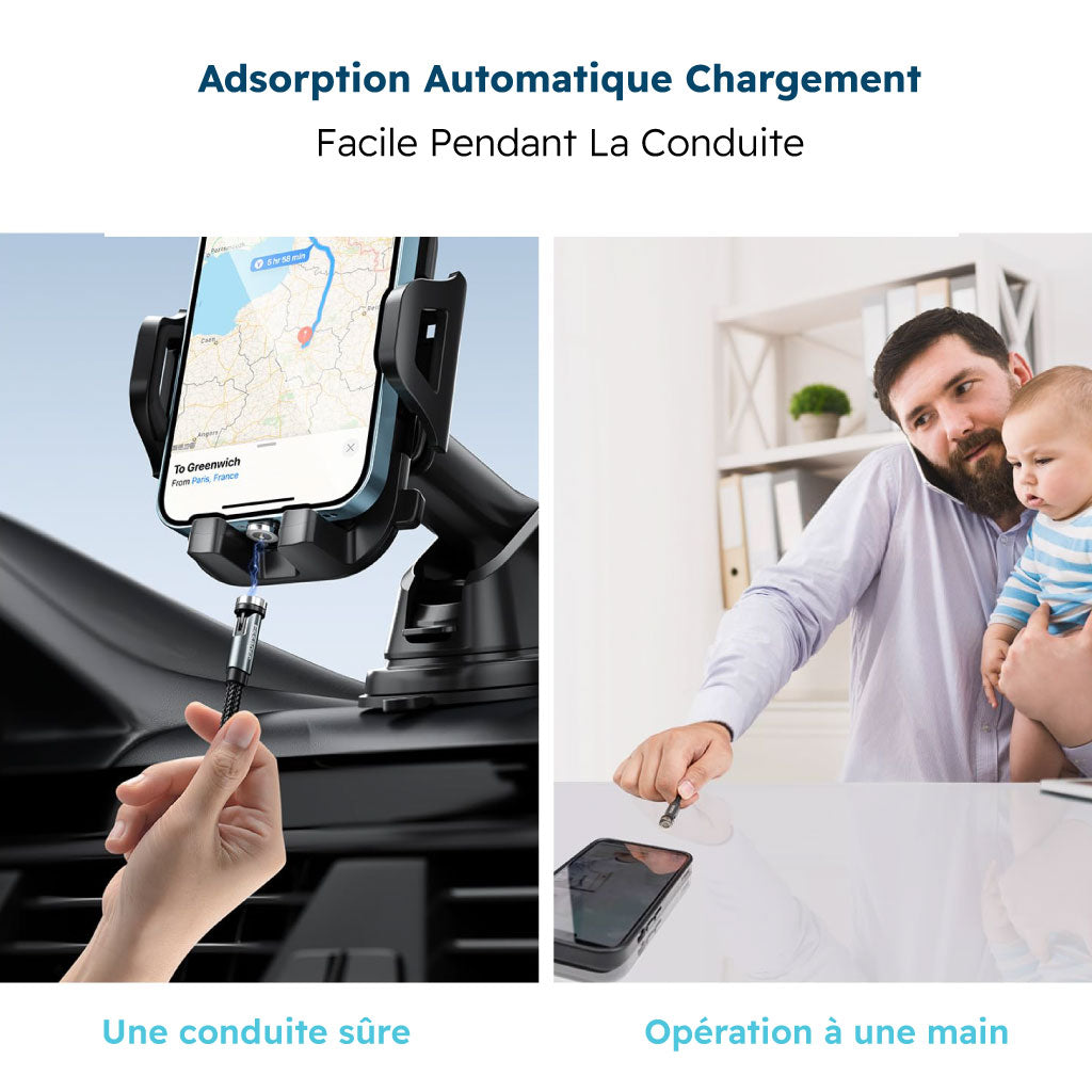 Câble De Charge Magnétique 3 En 1 Avec Fonction De Charge Rapide Et Rotatif À 540   Type C IOS Android