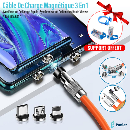 Câble De Charge Magnétique 3 En 1 Avec Cadeau Support Offert